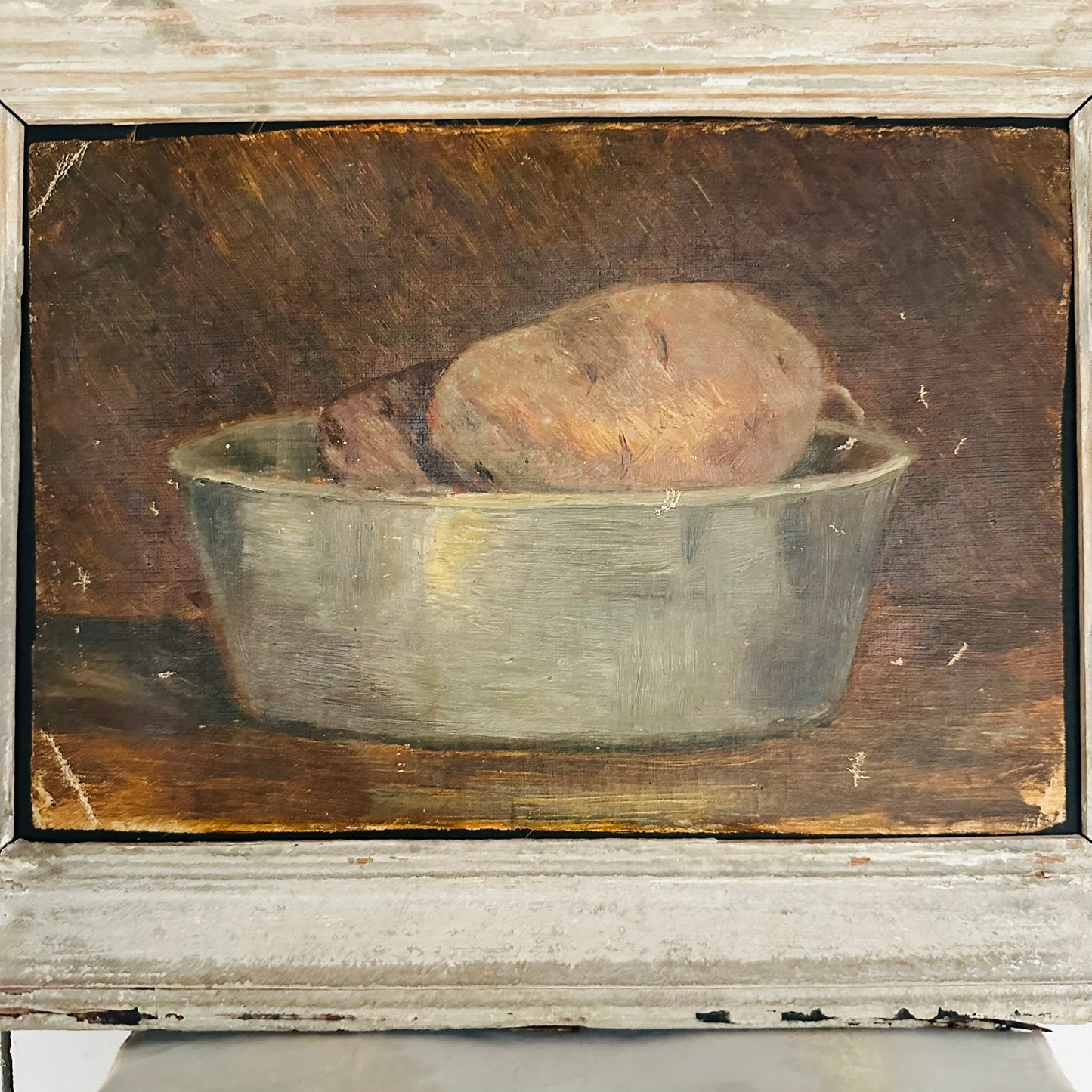 Vintage Still Life of a Potato in Zinc Bowl