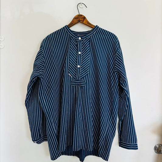 Blue and White Striped Cotton Chore Shirt, Vintage