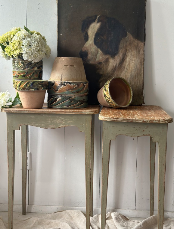 Pair Side Tables, painted base.