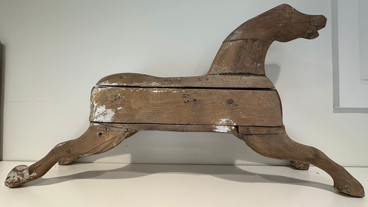 19TH C Pine handcarved toy ride along horse