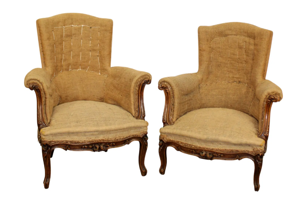 Sold! Pair French Bergère Armchairs in Louis XV Style