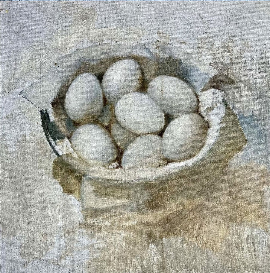 Still Life Painting of Eggs, unsigned, mid 20th Century