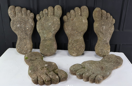 Set of 6 Weathered English Stone oversized Garden Feet, Stepping Stones