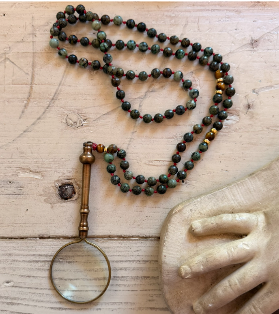 Cartographer Monocle Necklaces with Handmade Strands of Stone Beads