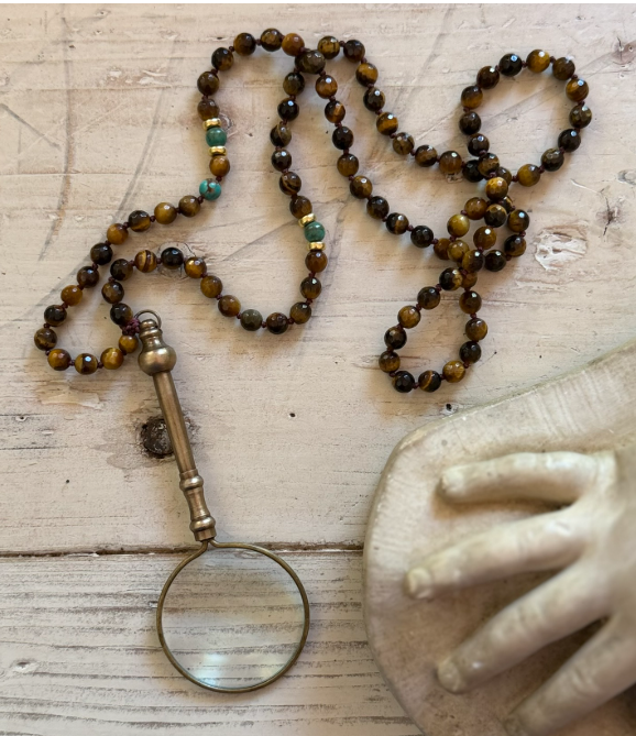 Cartographer Monocle Necklaces with Handmade Strands of Stone Beads