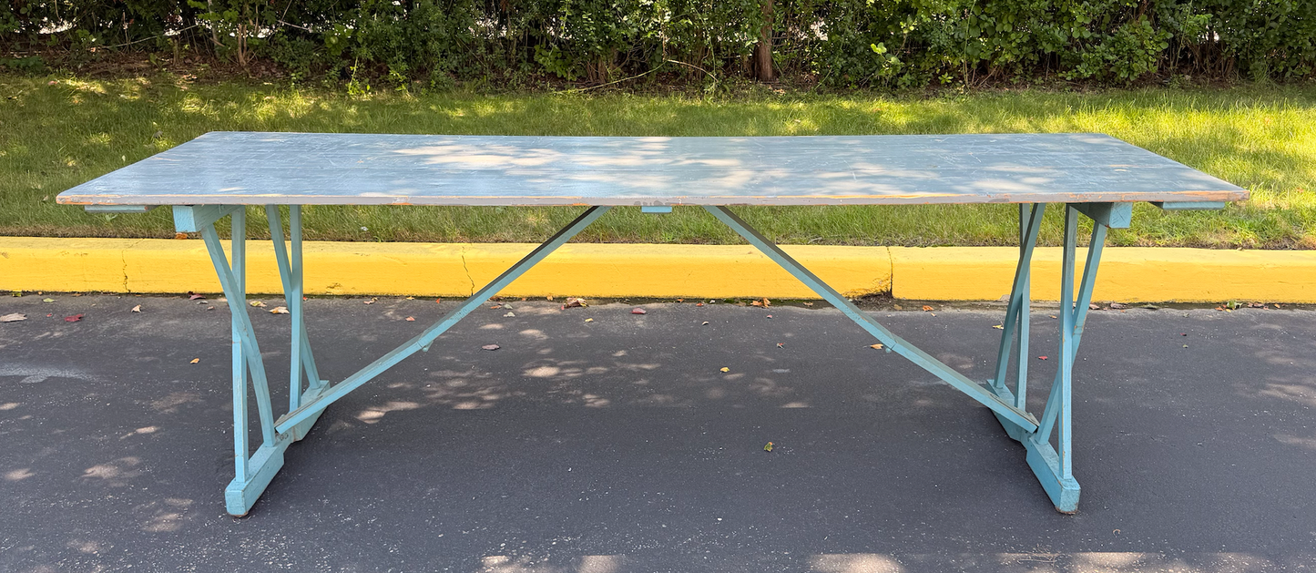American Vintage Folding Dining Table with Original Blue Paint