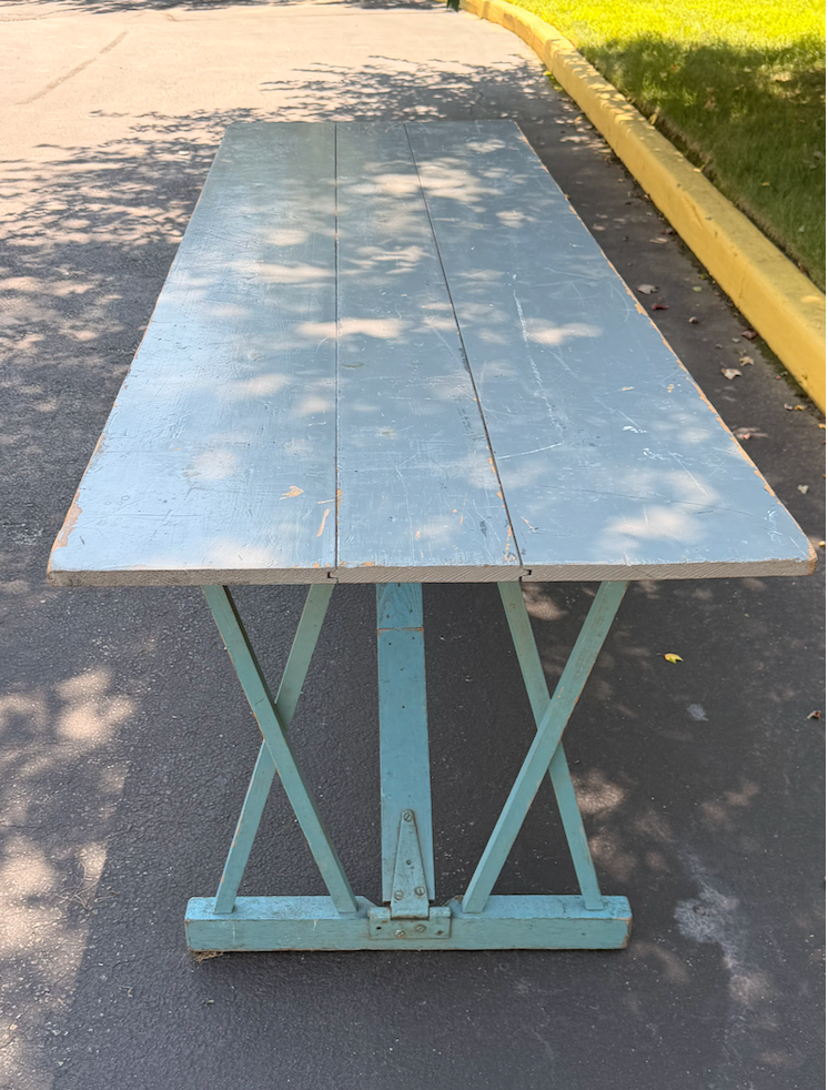 American Vintage Folding Dining Table with Original Blue Paint