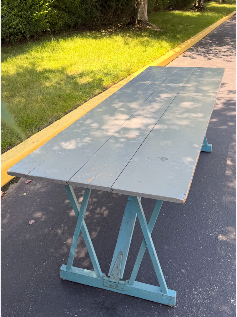 American Vintage Folding Dining Table with Original Blue Paint