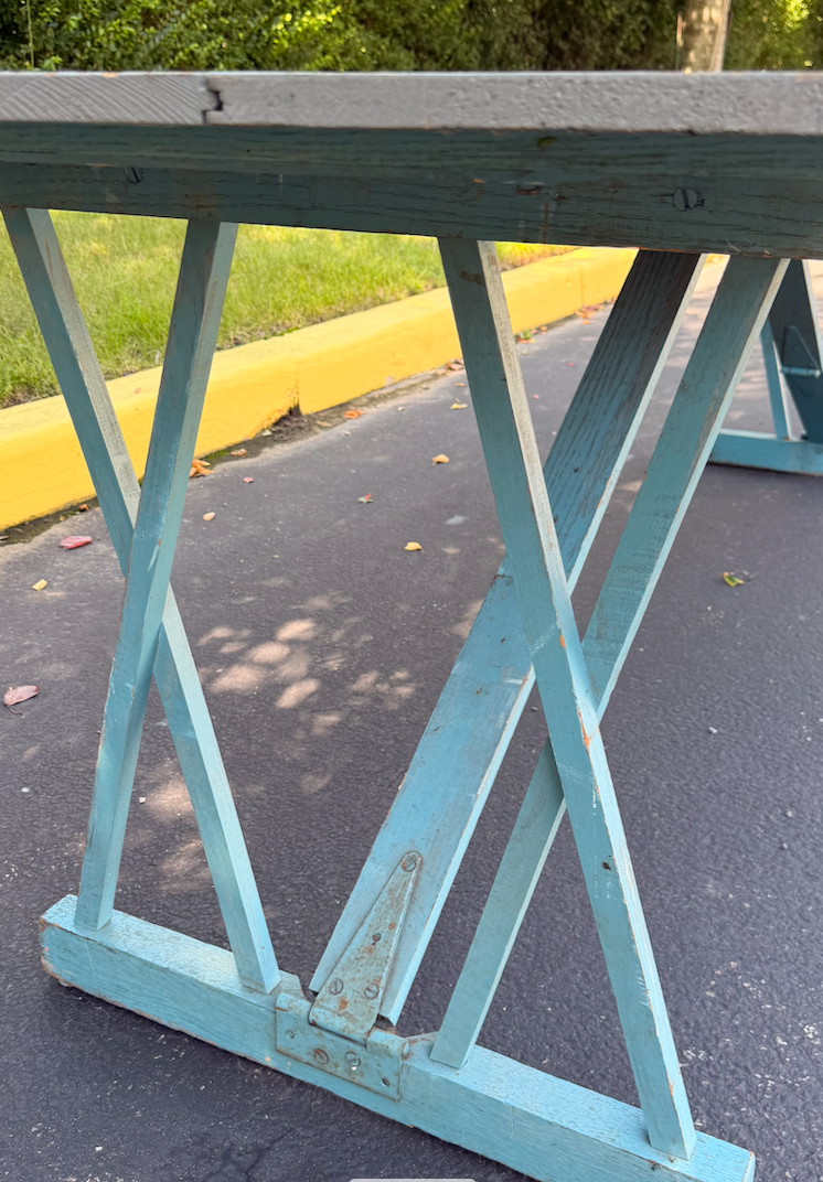 American Vintage Folding Dining Table with Original Blue Paint