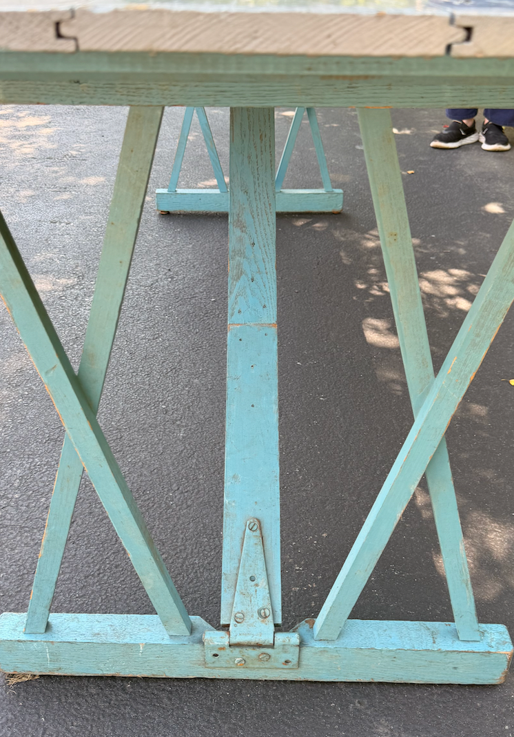 American Vintage Folding Dining Table with Original Blue Paint