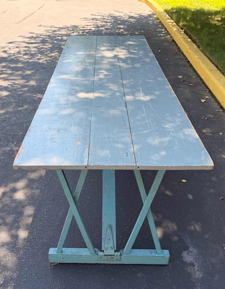 American Vintage Folding Dining Table with Original Blue Paint