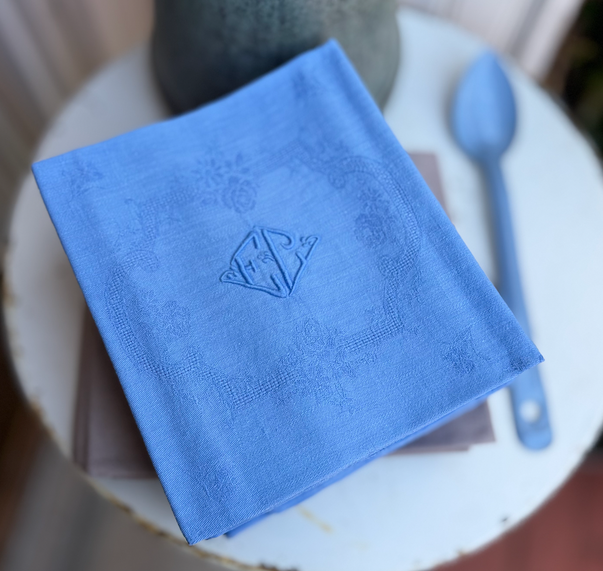 French 19th Century Large Table Napkins - French Blue EC