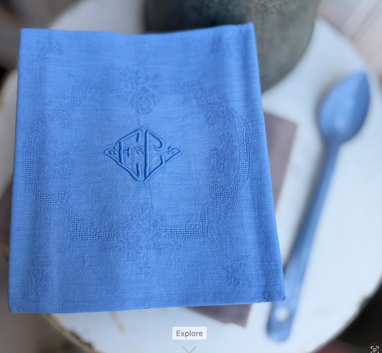 French 19th Century Large Table Napkins - French Blue EC