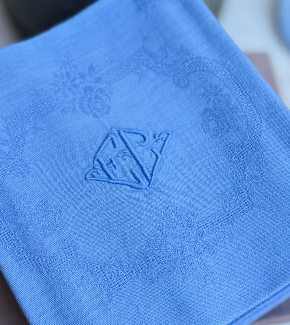 French 19th Century Large Table Napkins - French Blue EC