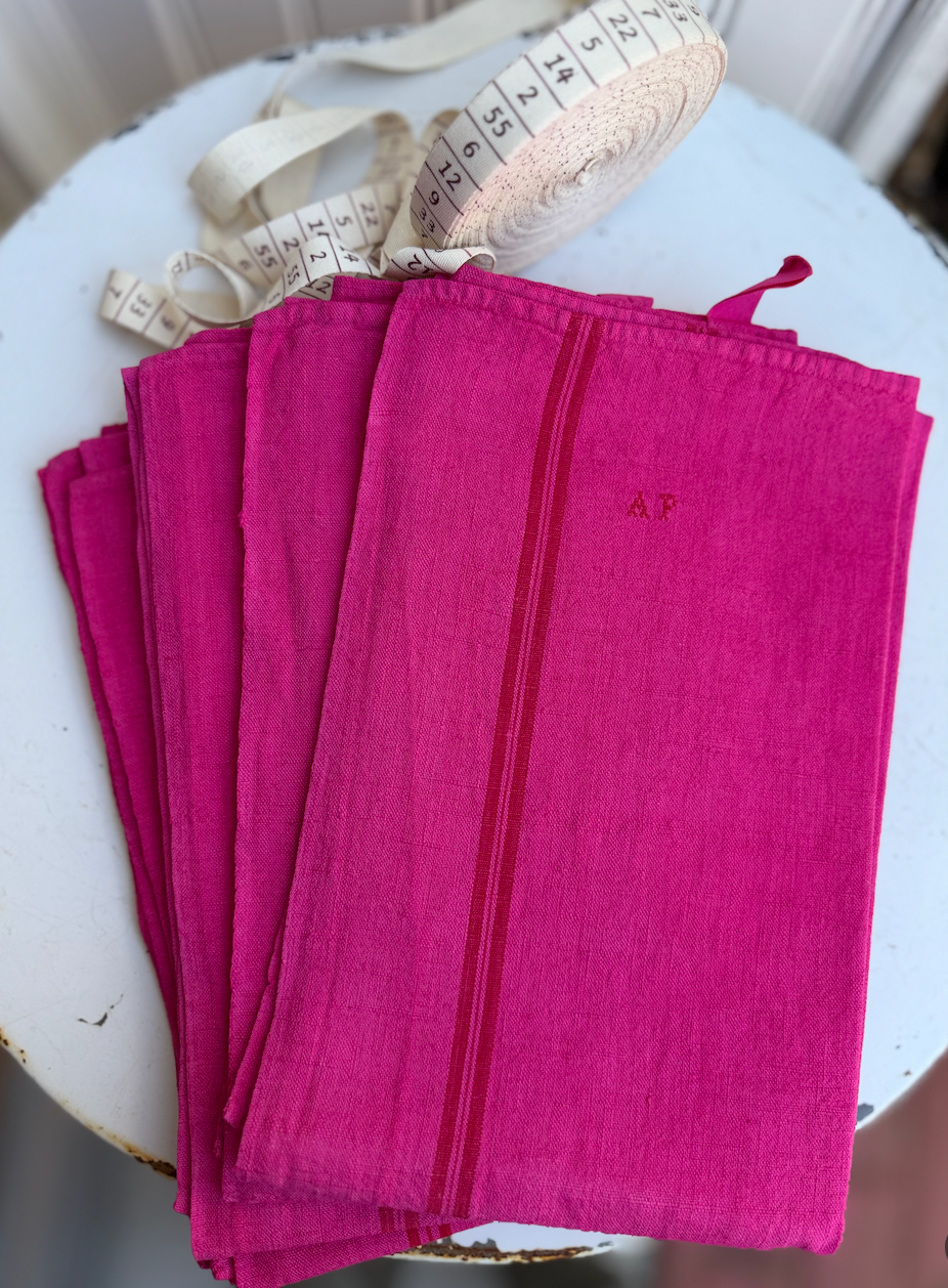 HOT pink French Linen Vintage Tea Towels