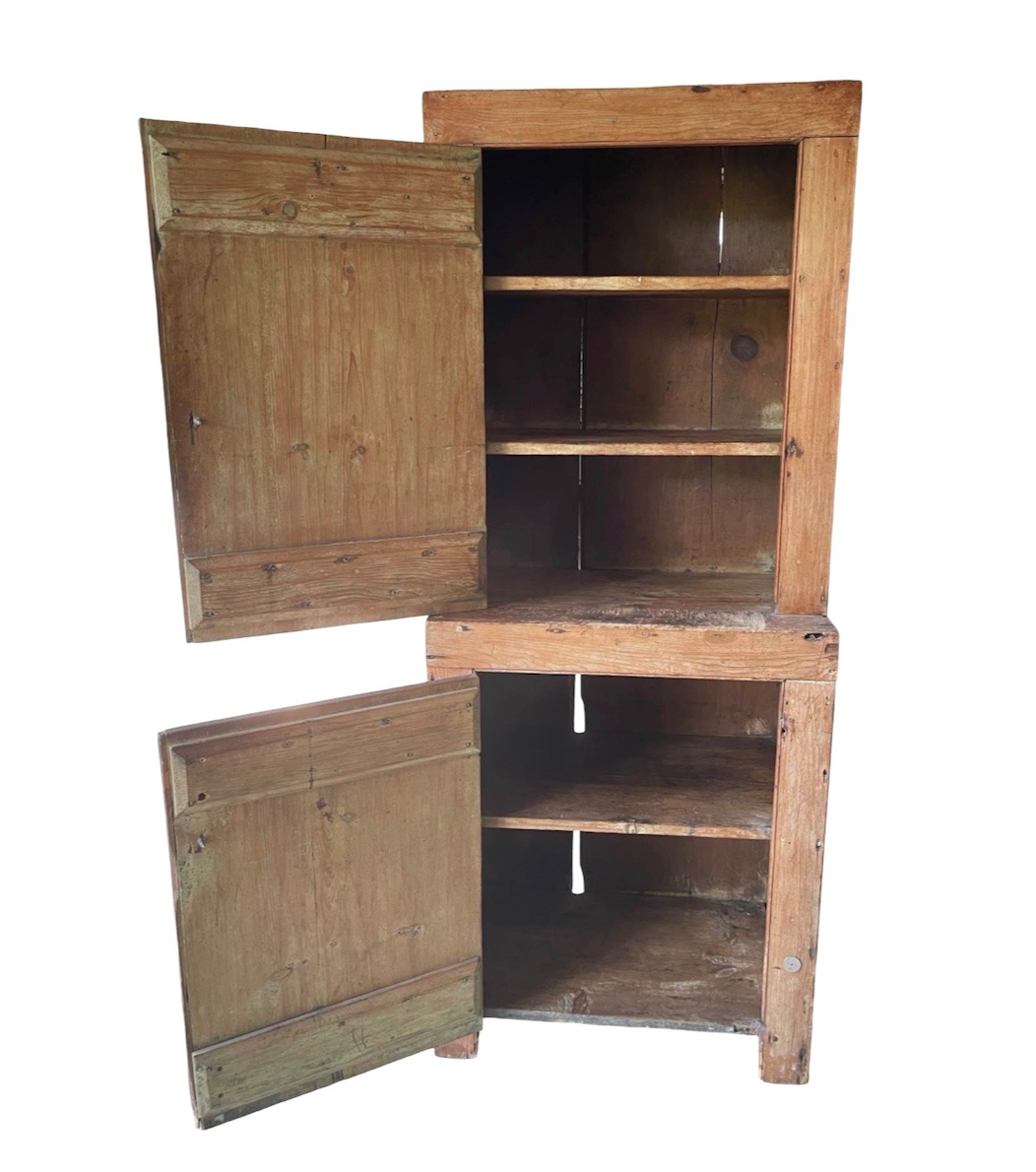 Early American Bleached Pine Step Back Cupboard