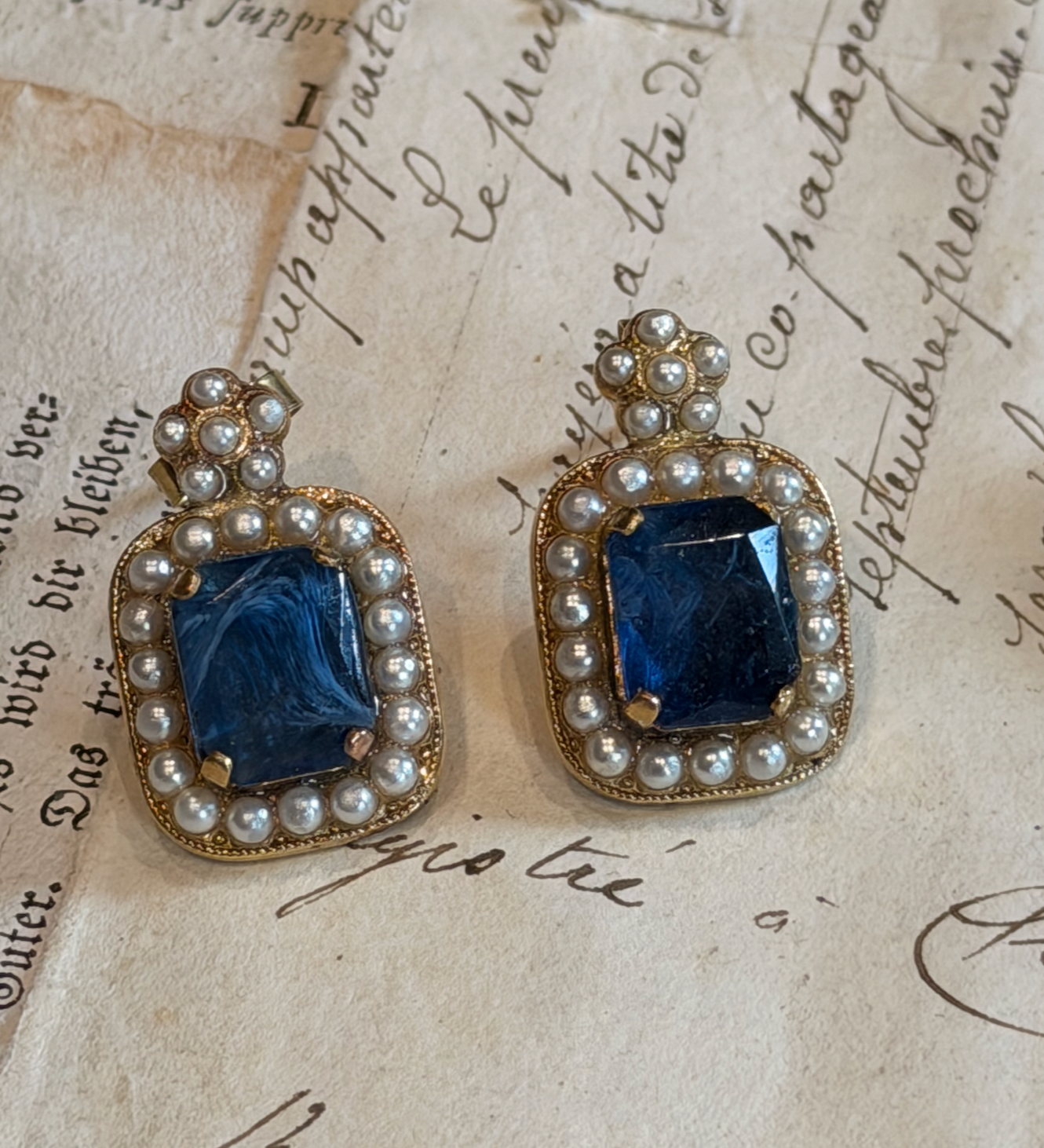 Italian Made Limited Edition Antique Style Earrings with Stones & Pearls