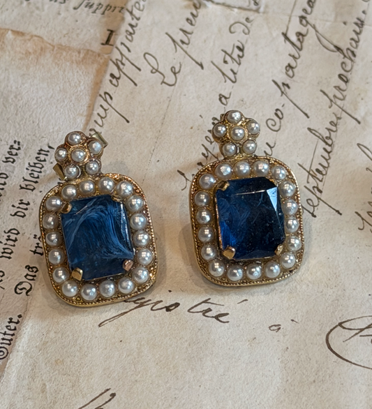 Italian Made Limited Edition Antique Style Earrings with Stones & Pearls