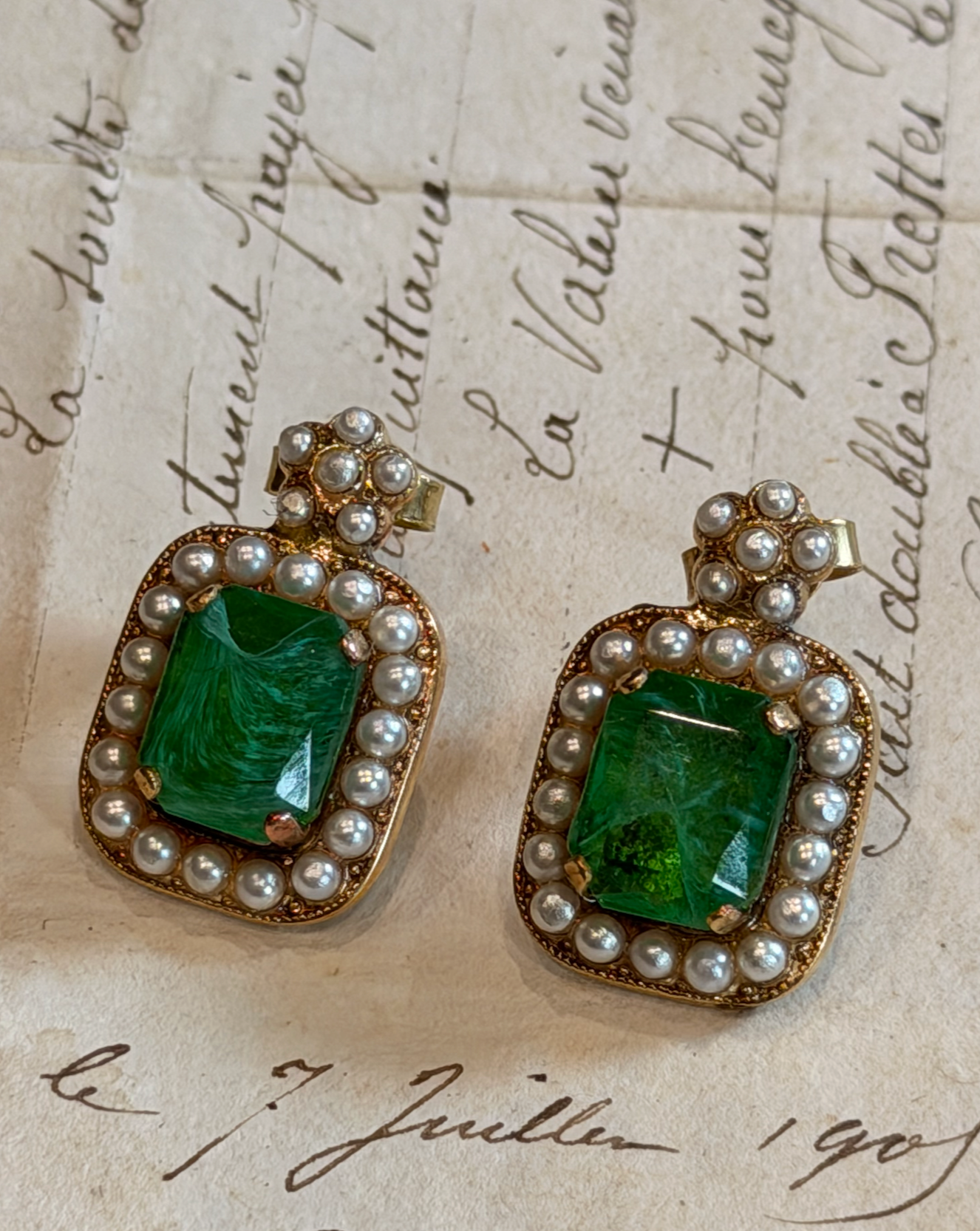 Italian Made Limited Edition Antique Style Earrings with Stones & Pearls