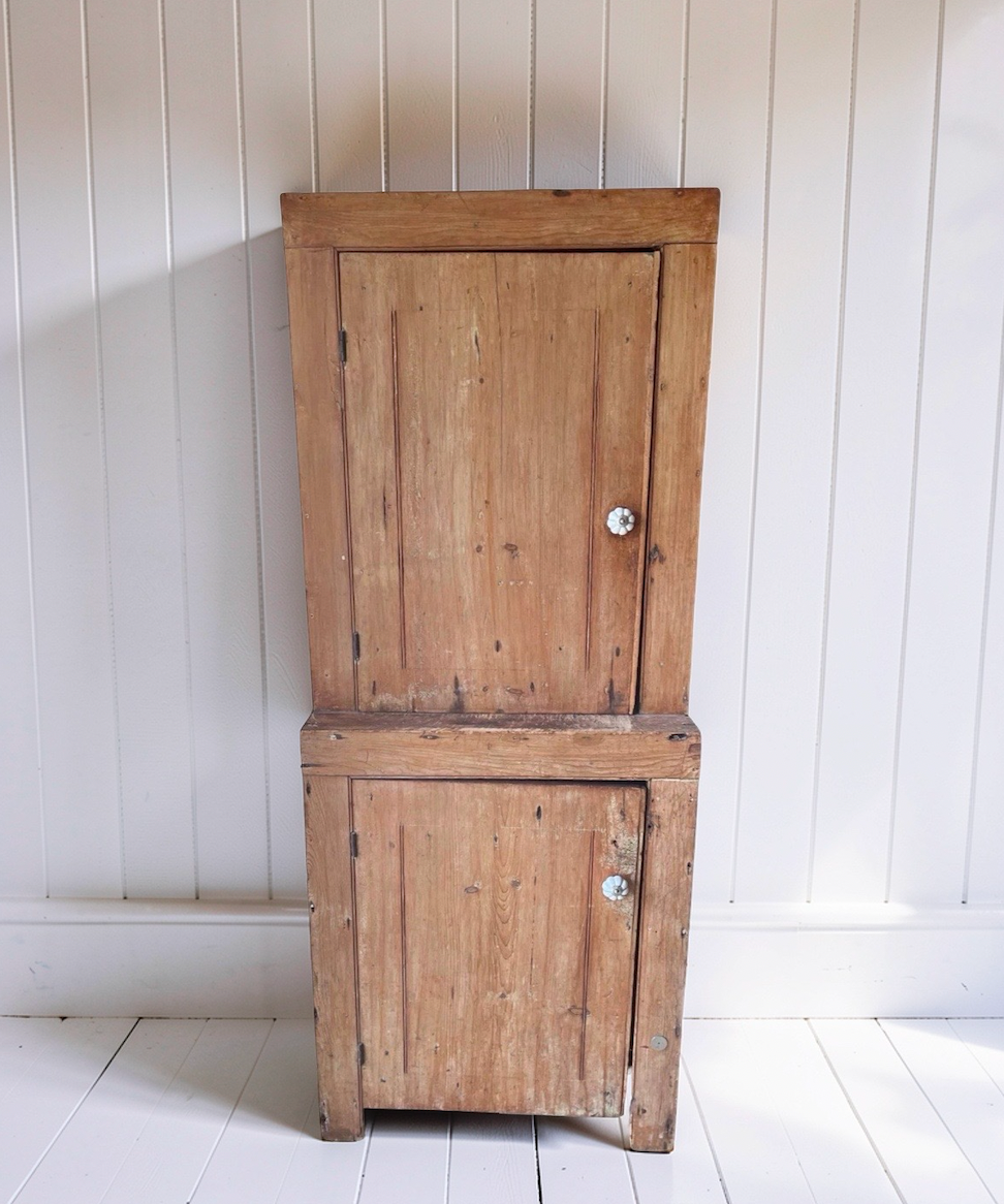Early American Bleached Pine Step Back Cupboard