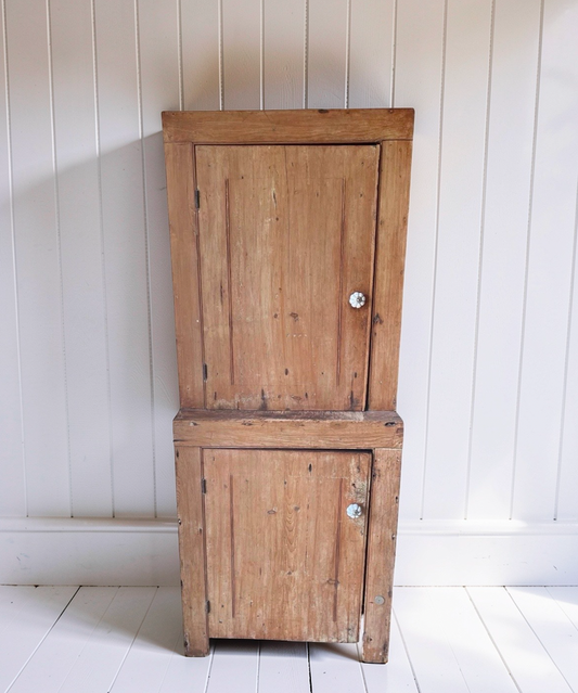 Early American Bleached Pine Step Back Cupboard