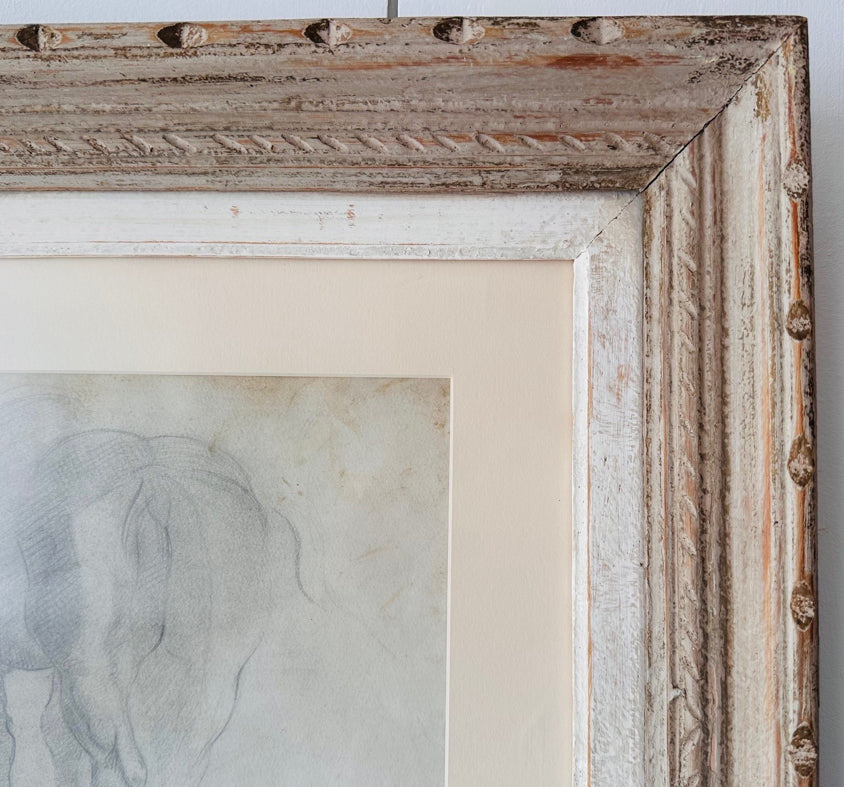 Early 1900s Italian Equine Framed Sketch, Signed