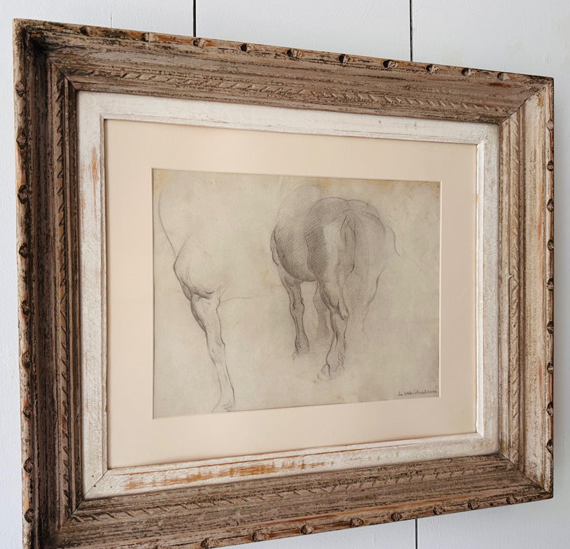 Early 1900s Italian Equine Framed Sketch, Signed