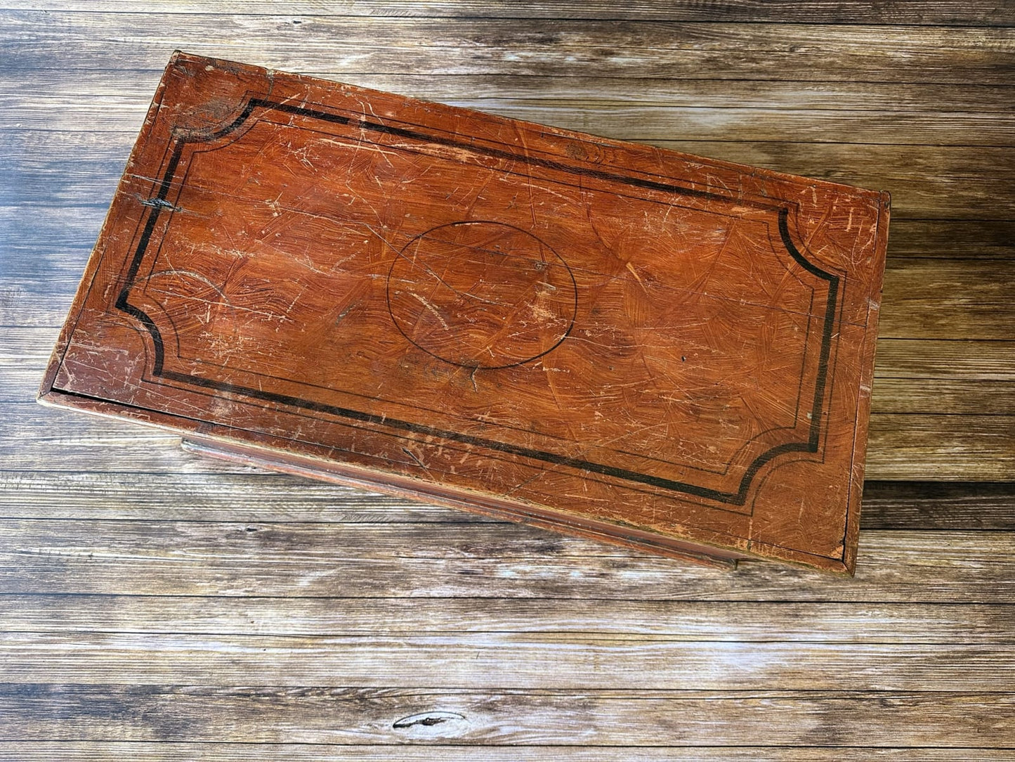 19Th Century Painted Blanket Box, in Terracotta Red