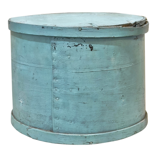 Large Round Wooden Container or Hat Box in Turquoise