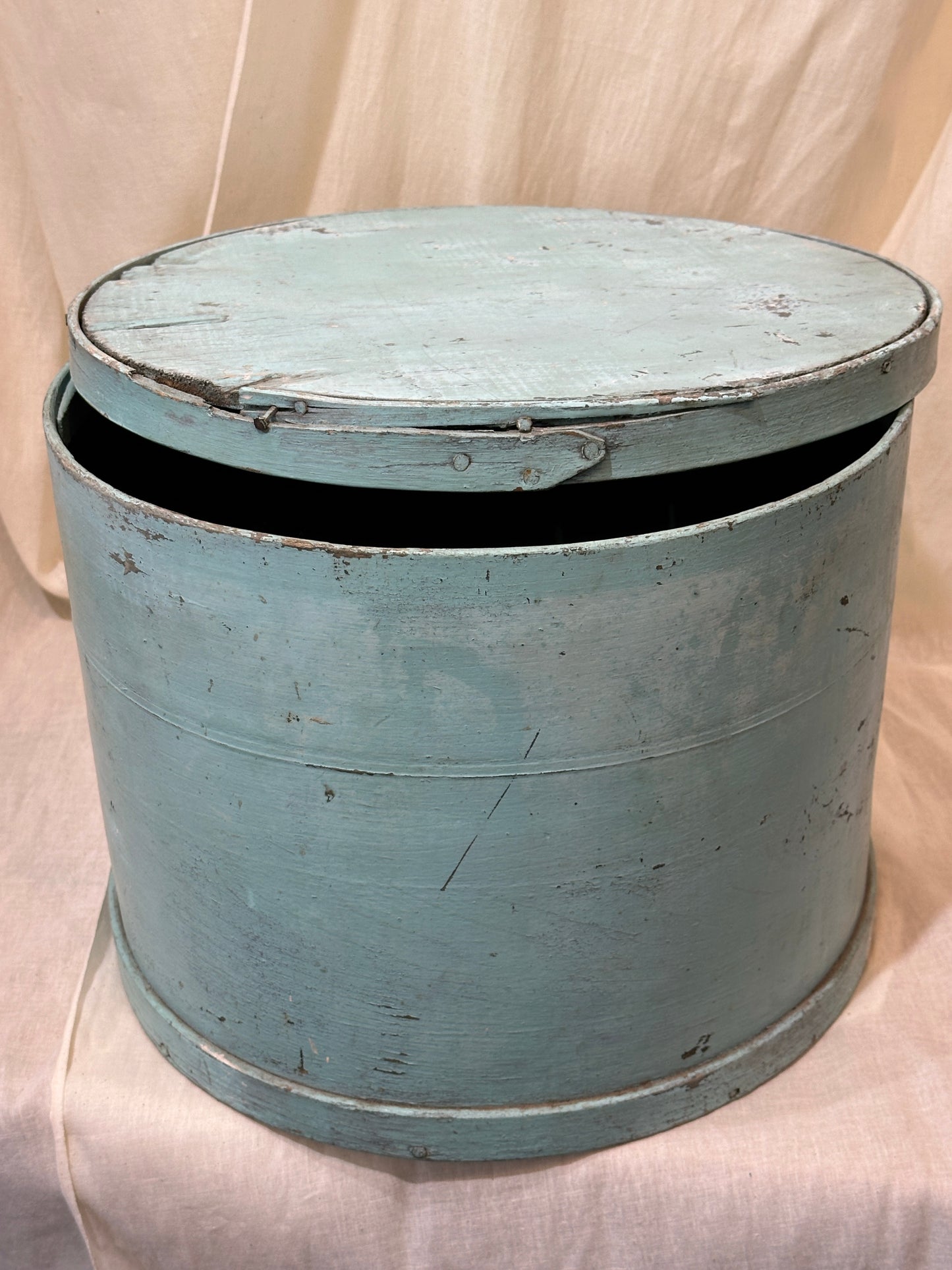 Large Round Wooden Container or Hat Box in Turquoise
