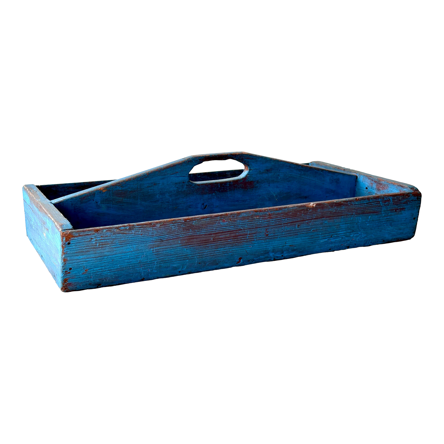 Large Blue Vintage Cutlery Tray in Wood