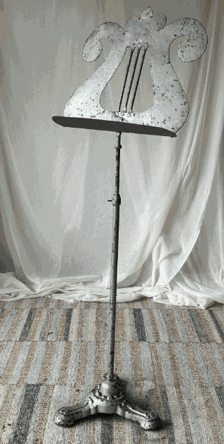 19th C Iron Music Stand in Old Silver Paint, adjustable height