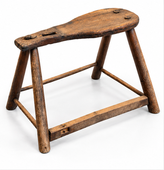 Primitive Table, Saddle Makers Stool, Early 19th C