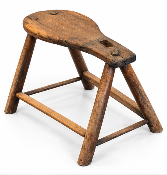 Primitive Table, Saddle Makers Stool, Early 19th C