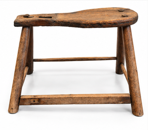 Primitive Table, Saddle Makers Stool, Early 19th C