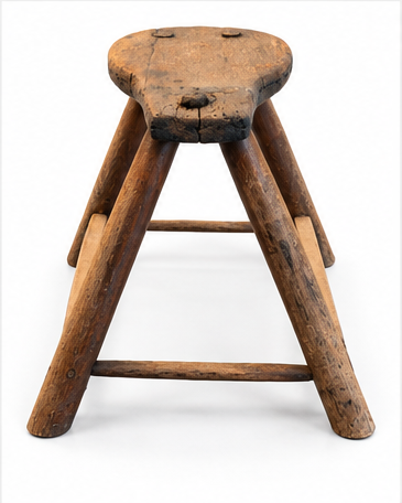 Primitive Table, Saddle Makers Stool, Early 19th C